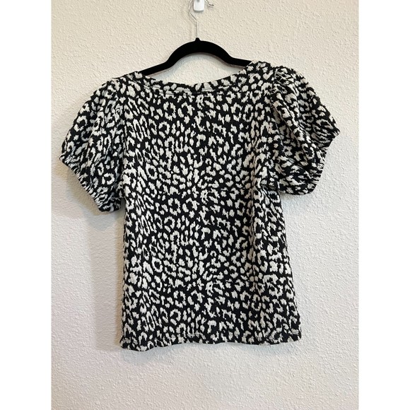 Free People Square Neck Puff Sleeve Blouse Animal Leopard Print Size Medium - Picture 2 of 3